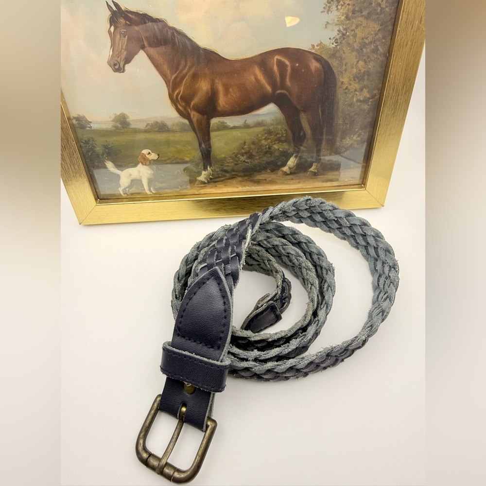 Vintage Gray Braided Belt Minimalist Woven Leather Classic Casual